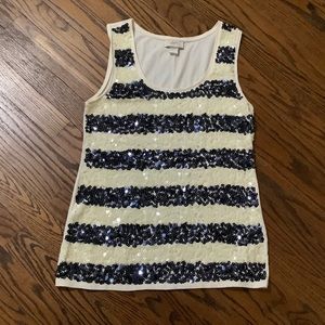 LOFT Sequin Striped Tank Top - Navy and White